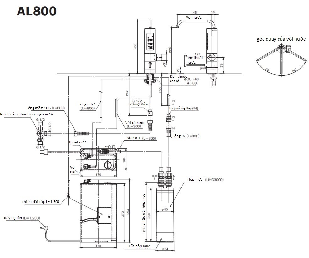 Hướng dẫn sử dụng và lắp đặt máy lọc nước Mitsubishi Cleansui AL800 4 Hướng dẫn sử dụng và lắp đặt máy lọc nước Mitsubishi Cleansui AL800 3